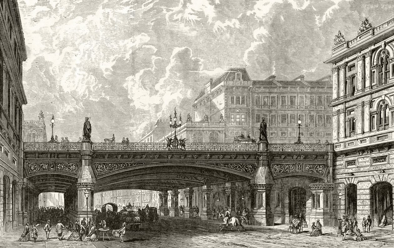 Viaduto Holborn, de &39;London Pictures: desenhado com caneta e lápis&39;, pelo Rev. Richard Lovett, publicado em 1890 de English School