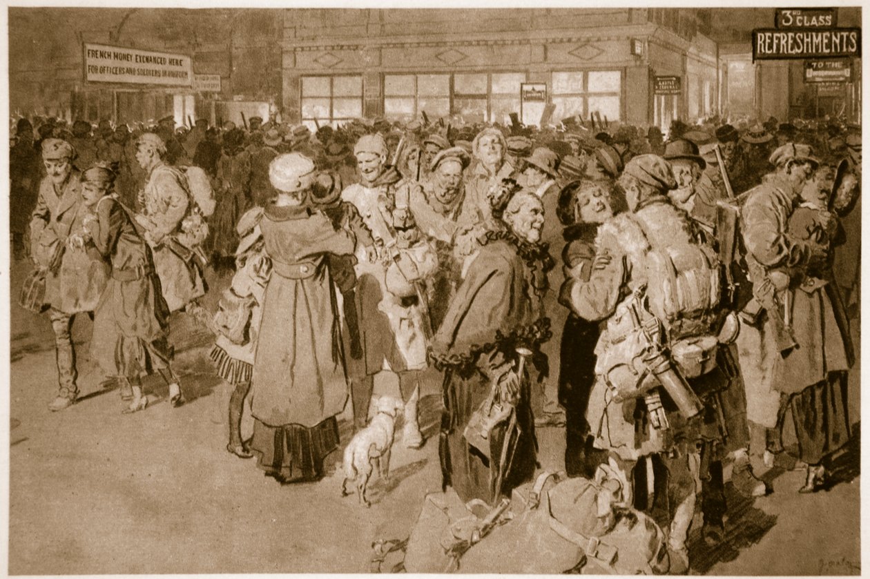 Casa de licença: Após a chegada da trincheira especial no terminal de Londres, 1914-19 de English School