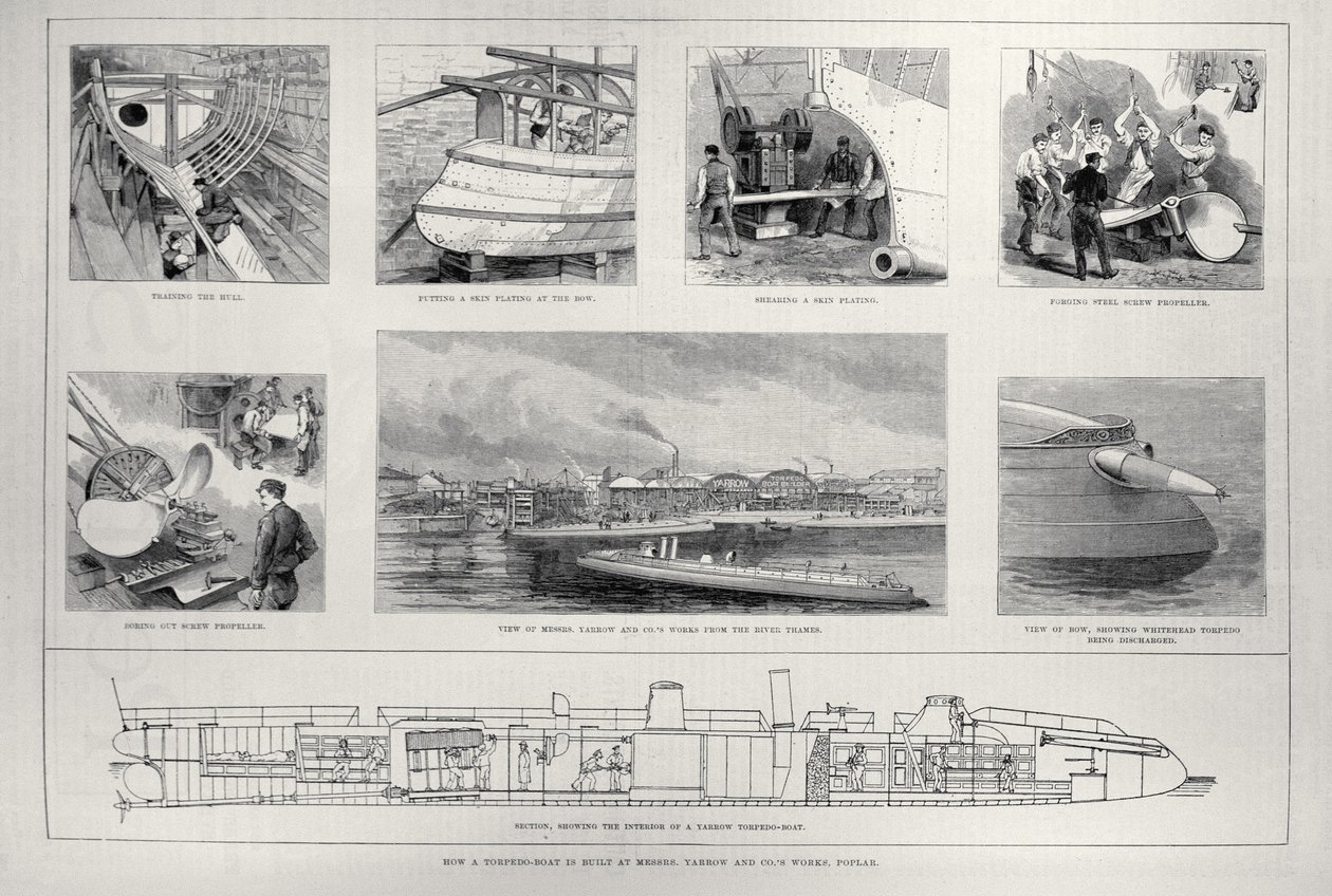 Como um barco de torpedos é construído nas obras de Yarrow e Co., Poplar, de &39;The Illustrated London News&39;, 27 de março de 1886 de English School