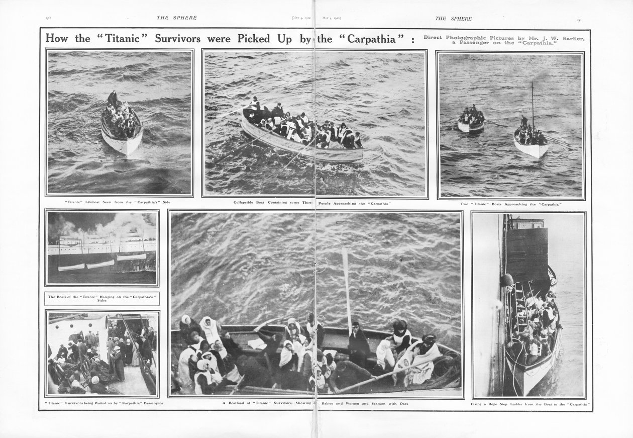 Como os sobreviventes do Titanic foram apanhados pelo Carpathia, da The Sphere, 04 de maio de 1912 de English School