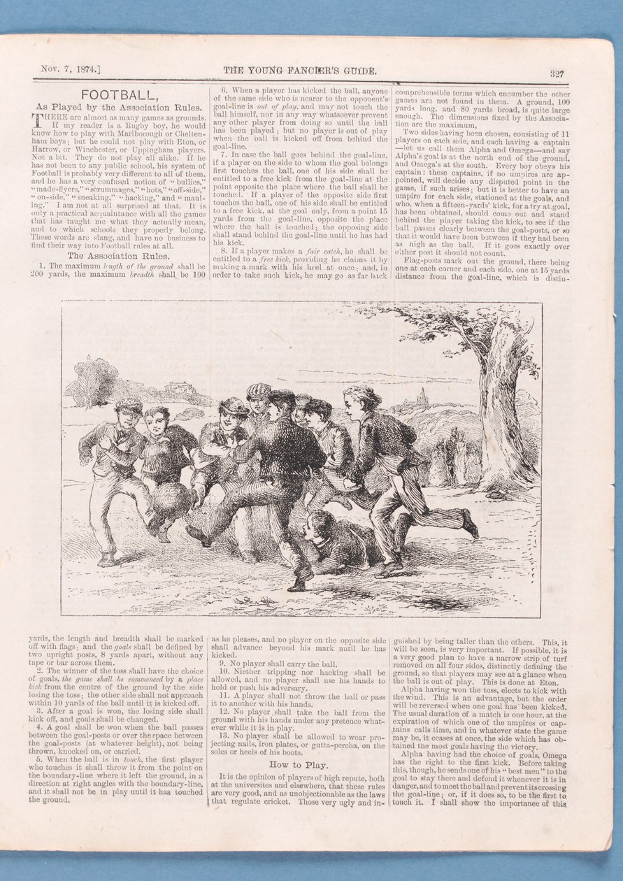 Como Jogar Futebol pelas Regras de Associação, artigo do The Young Fanciers Guide, 1874 (ver também 315146) de English School