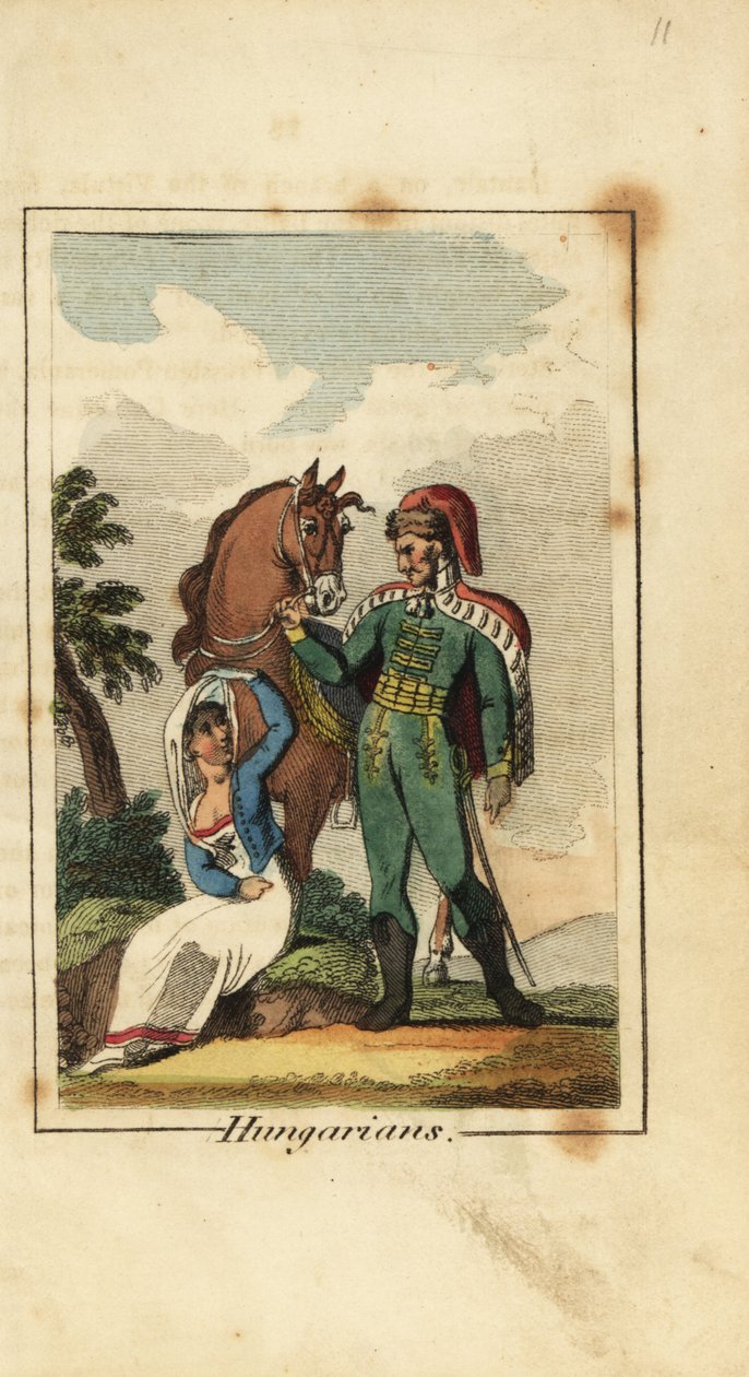 Hussar húngaro com mulher usando véu de English School