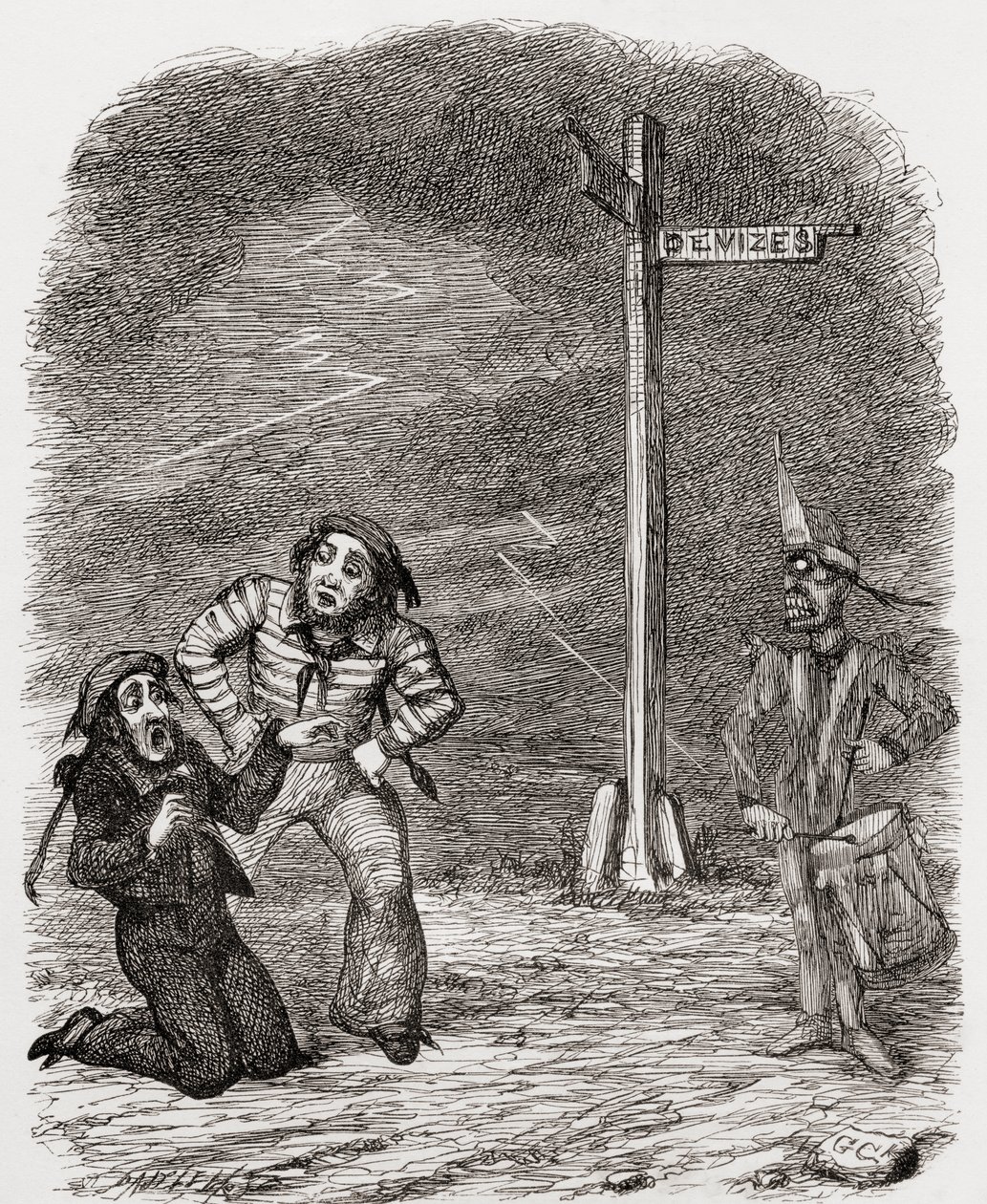 Ilustração depois de George Cruikshank para o poema "The Dead Drummer", de "The Ingoldsby Legends ou Mirth and Marvels", de Thomas Ingoldsby, publicado em 1865 de English School