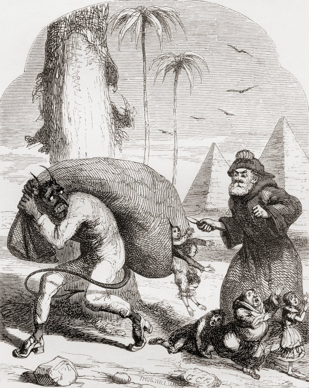 Ilustração a seguir a George Cruikshank para o poema &39;The Lay of St. Medard&39;, de &39;The Ingoldsby Legends ou Mirth and Marvels&39;, de Thomas Ingoldsby, publicado em 1865 de English School