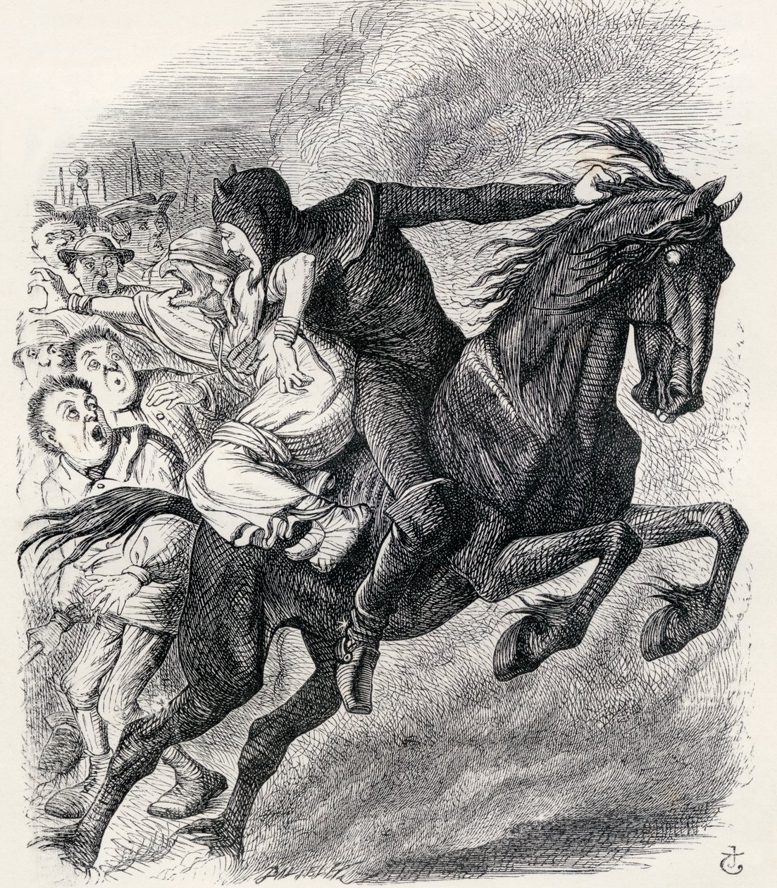 Ilustração em homenagem a J. Tenniel para o poema "A história da enfermeira, The Hand of Glory", de "The Ingoldsby Legends ou Mirth and Marvels", de Thomas Ingoldsby, publicado em 1865 de English School