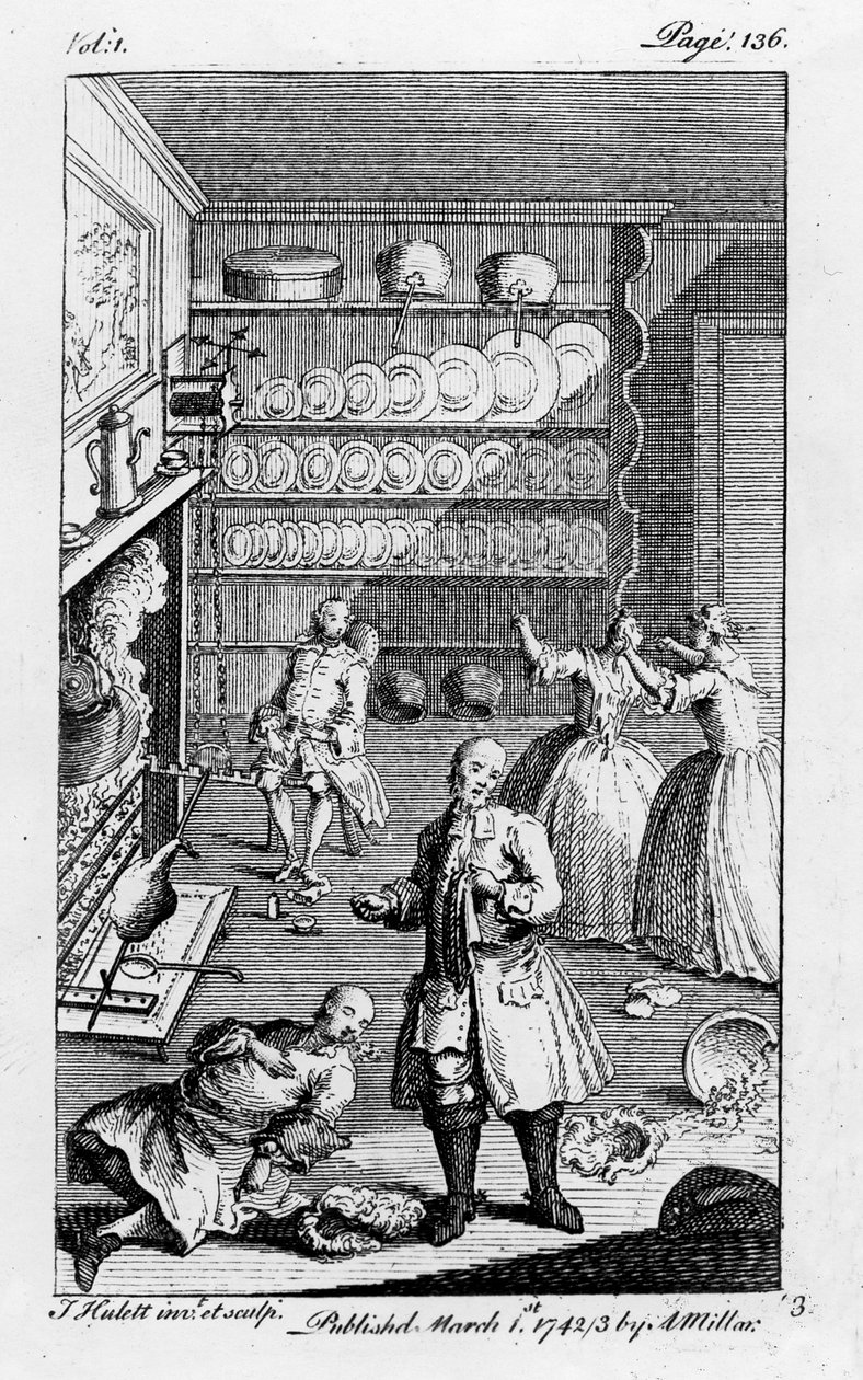 Ilustração de "A História das Aventuras de Joseph Andrews e de seu amigo, Sr. Abraham Adams", de Henry Fielding, publicado em 1742 de English School