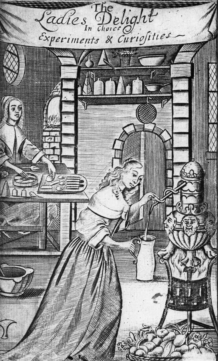 Ilustração de &39;The Ladies Delight in experimentos de escolha e curiosidades&39; por Hannah Woolley, 1672 de English School