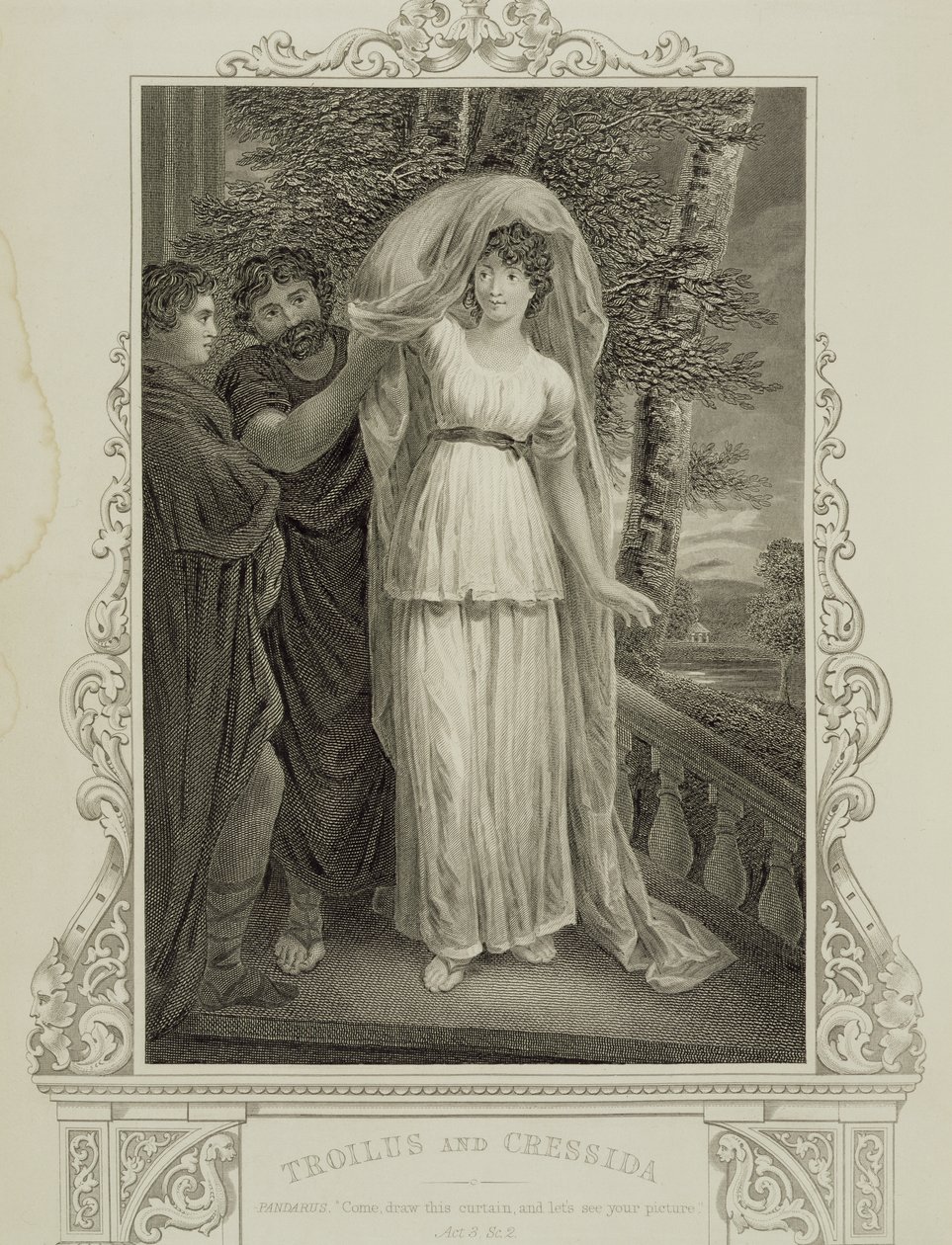 Ilustração de Troilo e Cressida, Ato III, Cena 2, de William Shakespeare (1564-1616) de English School