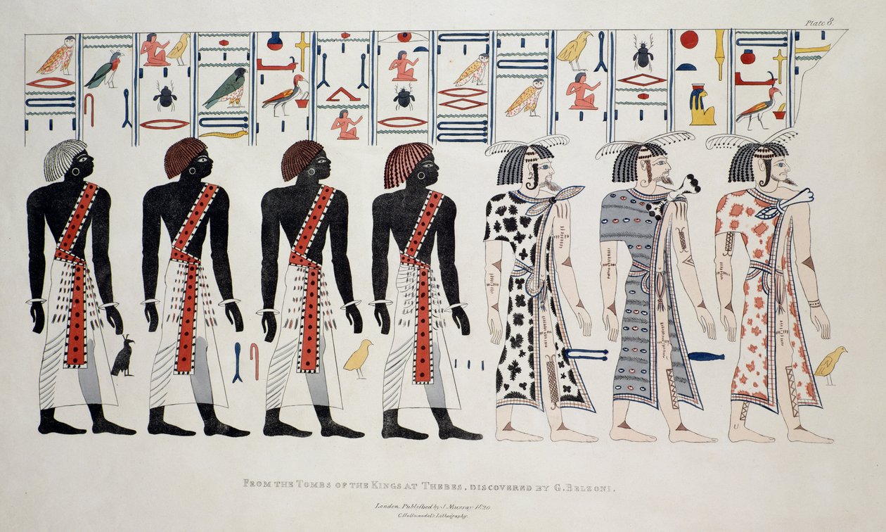 Ilustração das Tumbas dos Reis em Tebas, Descoberto por G. Belzoni, impresso publicado em 1820 de English School