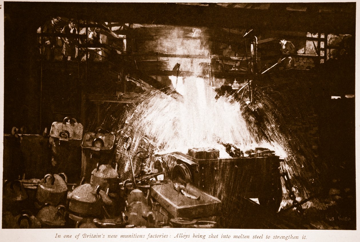 Em uma das fábricas britânicas de novas munições, 1914-19 de English School