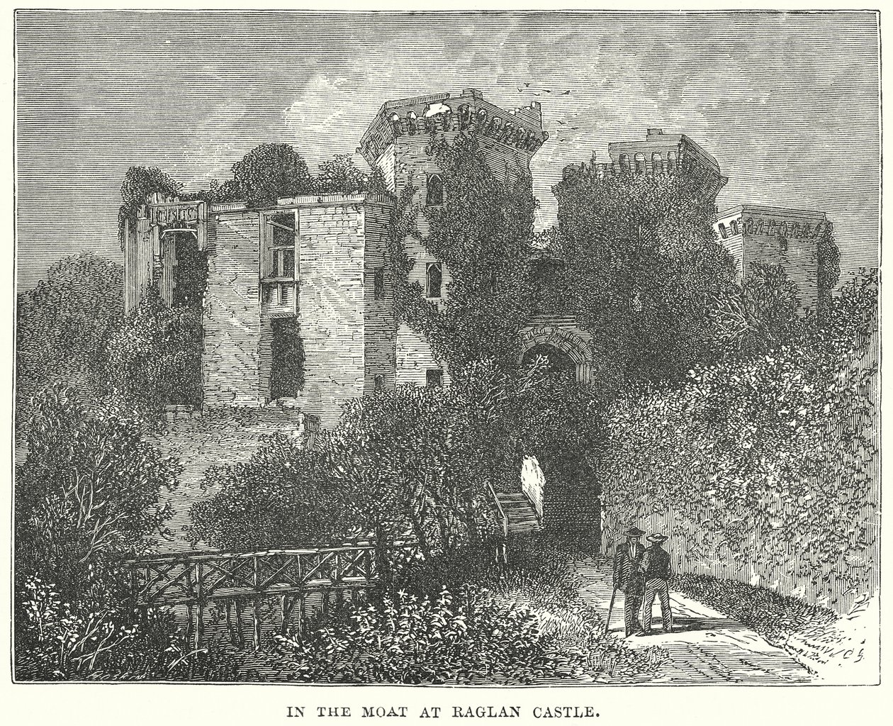 No fosso do Castelo de Raglan (gravura) de English School