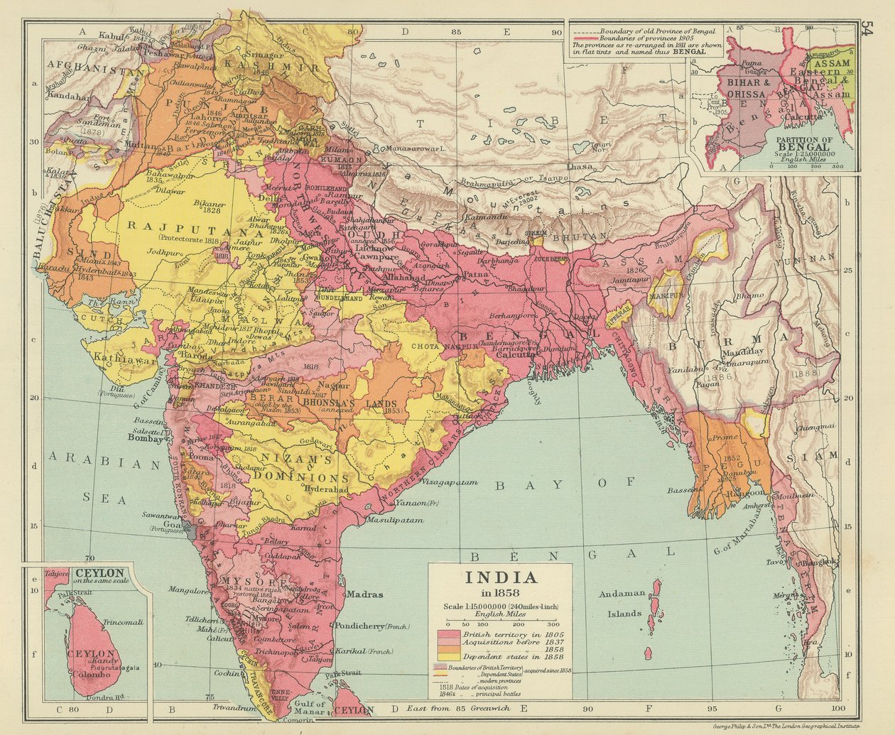 A Índia em 1858 (litografia a cores) de English School
