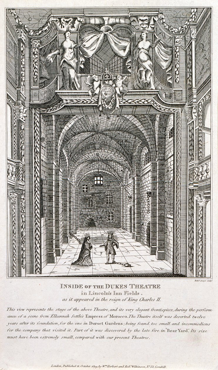 Dentro do teatro dos duques, Londres, gravado por Richard Sawyer, 1820 de English School