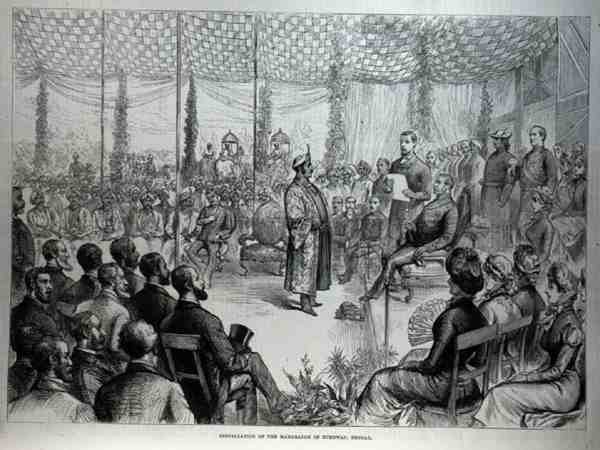 Instalação do marajá de Burdwan, Bengala, de The Illustrated London News, 21 de janeiro de 1882 de English School