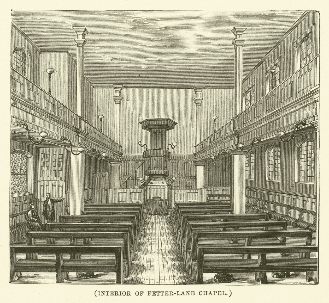 Interior da capela de Fetter-Lane (gravura) de English School
