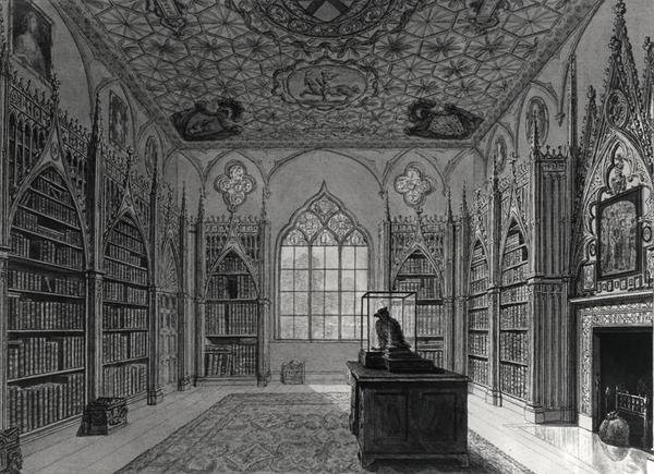Interior de Strawberry Hill (litho) foto a p/b) de English School