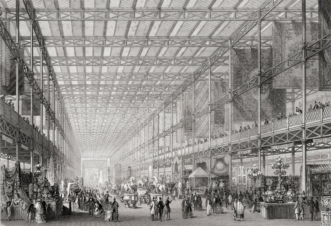 Interior da Grande Exposição Industrial de 1851 em Hyde Park, da Cyclopaedia of Useful Manufactures, editado por Charles Tomlinson, c.1880s de English School