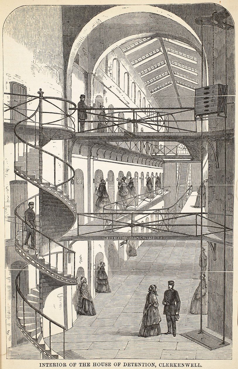 Interior da casa de detenção, Clerkenwell, ilustração das prisões criminosas de Londres e cenas da vida da prisão por Henry Mayhew e por John Binny, bar. 1862 de English School