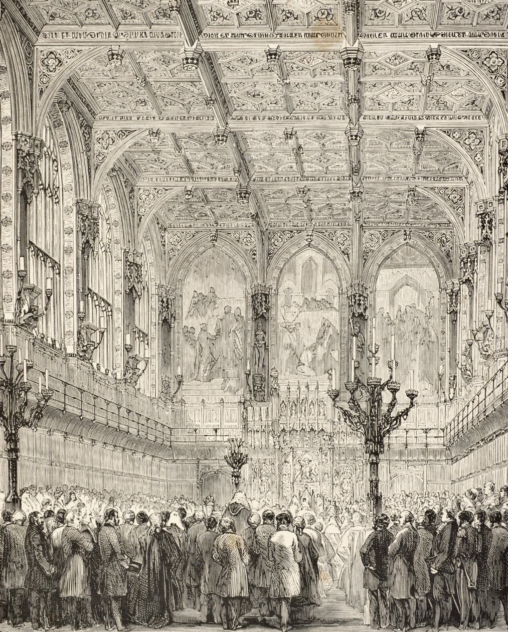Interior da Câmara dos Lordes, de "A História Nacional e Nacional da Inglaterra", de William Hickman Smith Aubrey (1858-1916) publicou Londres, c.1890 de English School