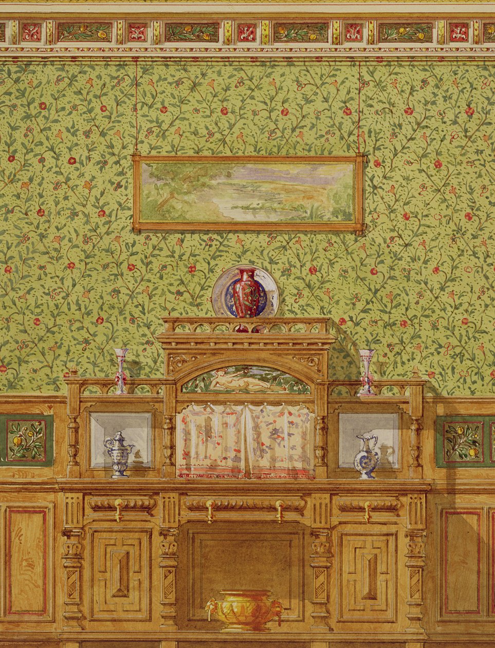 Interior com aparador, c.1870s (wc no papel) de English School