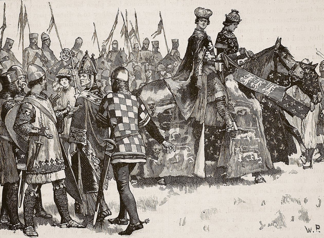 Entrevista entre Becket e King Henry, ilustração de Cassells Illustrated History of England (foto em sépia) de English School