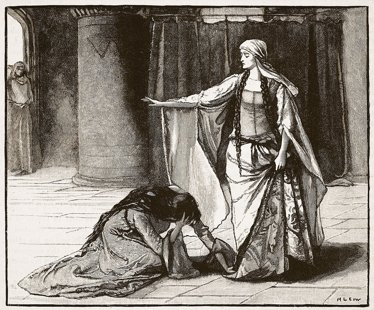 Entrevista entre a Imperatriz Matilda e a Rainha Maud, ilustração da História Ilustrada de Cassells da Inglaterra (foto em sépia) de English School