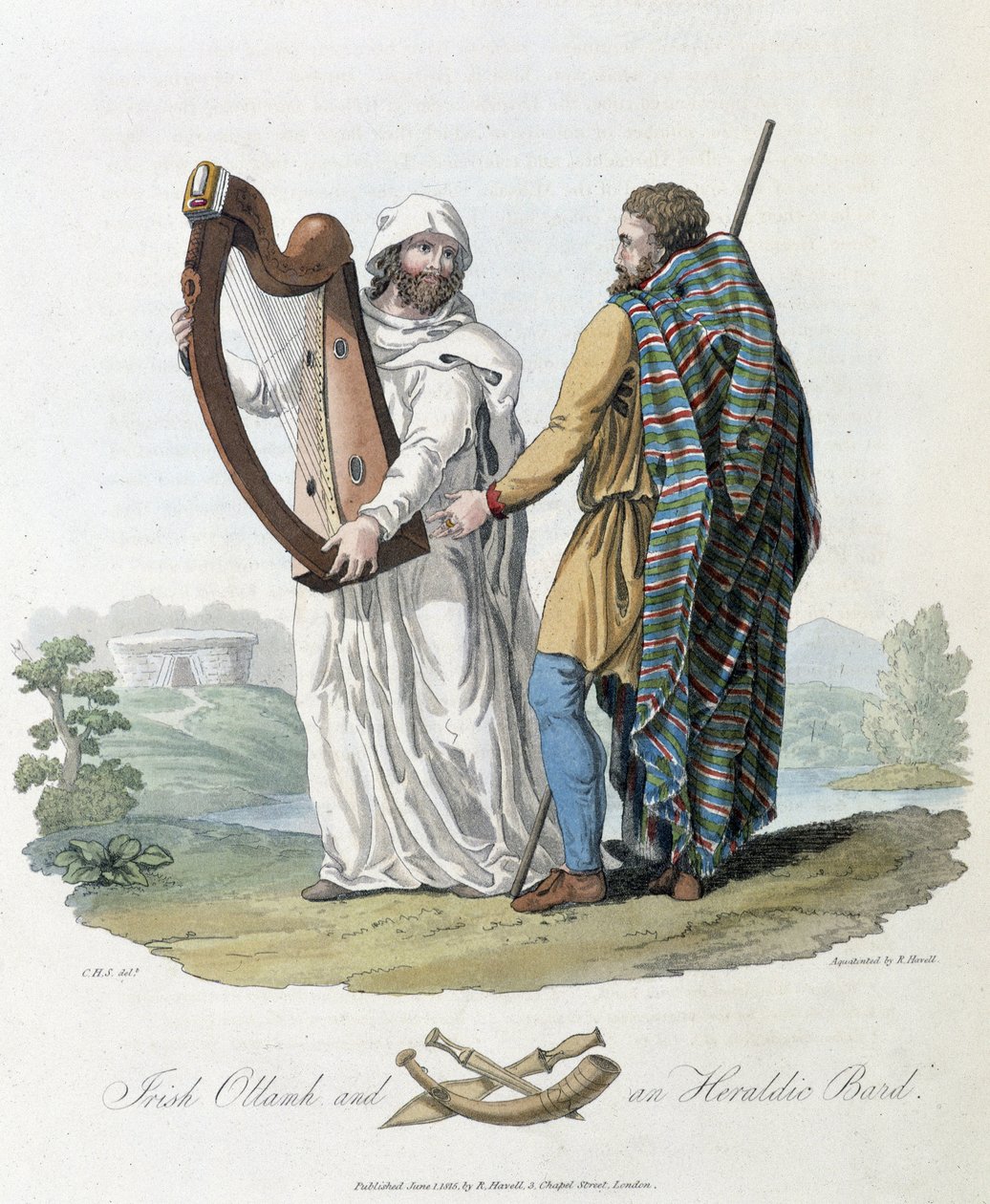 Bardo irlandês e viajante - em "Celtas e Godos, costumes dos habitantes das Ilhas Britânicas do início do século VI e das nações góticas da costa ocidental do Báltico", por S.R. Meyrick e Ch. Smith de English School