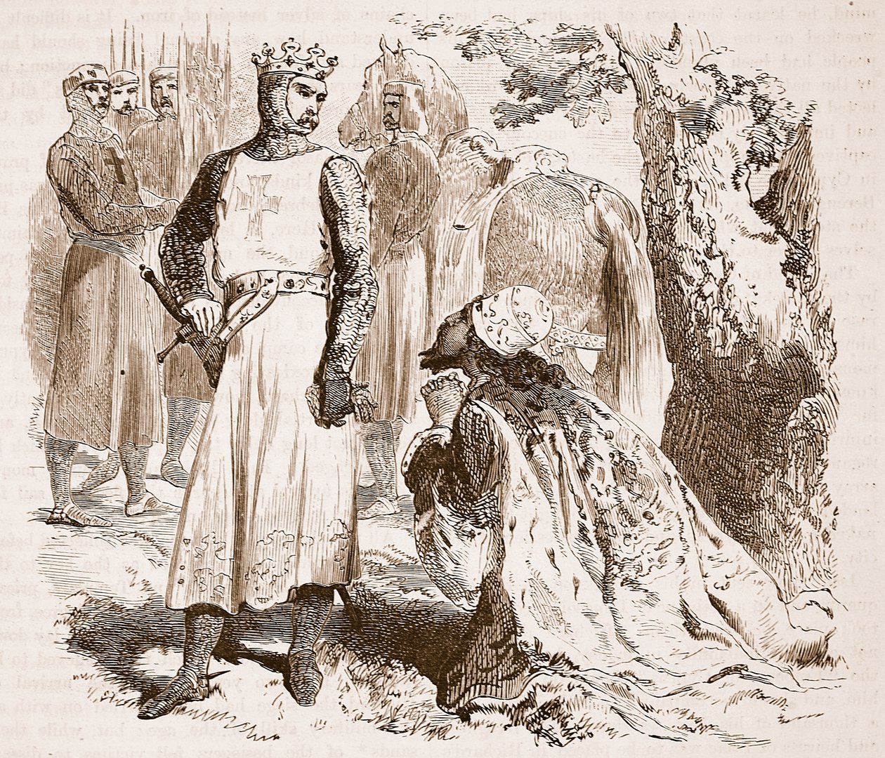 Isaac de Chipre implorando pela libertação de sua filha, ilustração da Cassells Illustrated History of England (foto em sépia) de English School