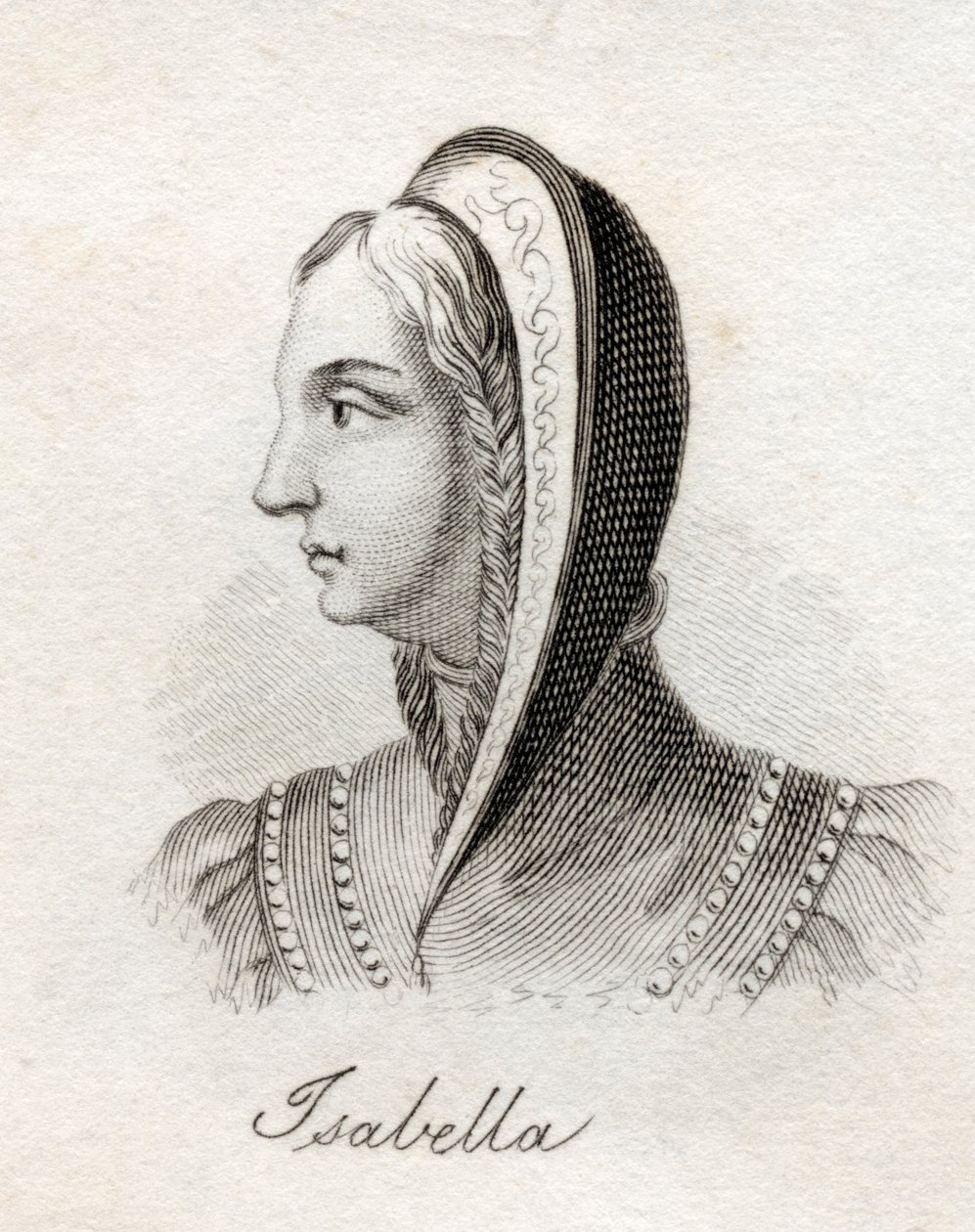 Isabella I, Rainha de Castela e Leão, do &39;Crabb&39;s Historical Dictionary&39;, publicado em 1825 de English School