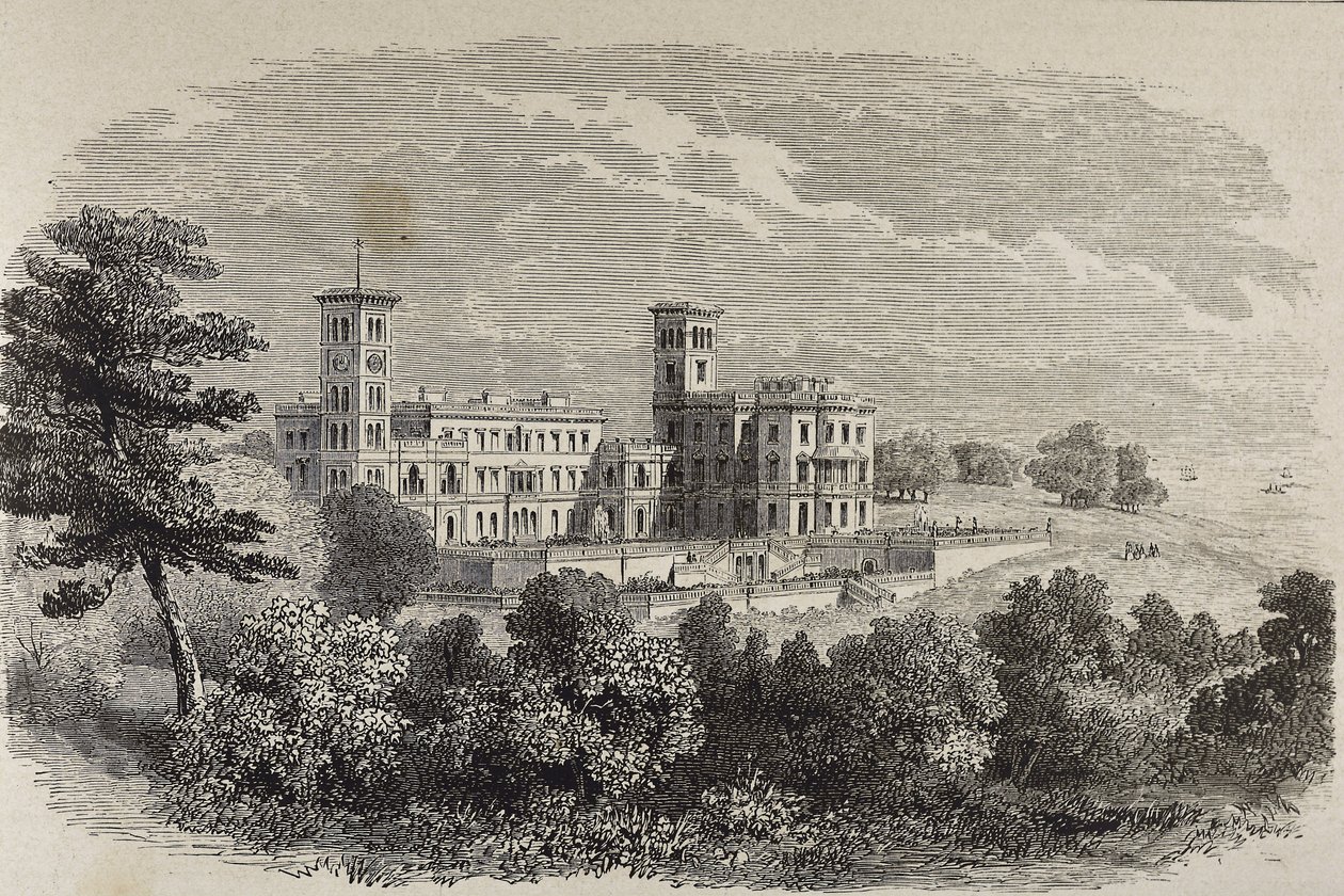 Ilha de Wight. Osborne House, a residência de verão da Rainha Vitória. Ilustração de 1880 de English School