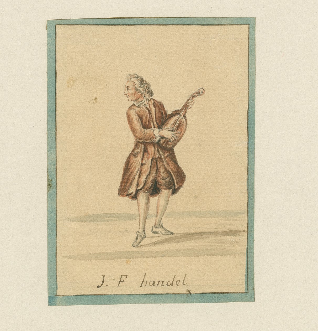JF Handel, meados do século XIX (caneta e tinta, giz de cera e papel lavado) de English School