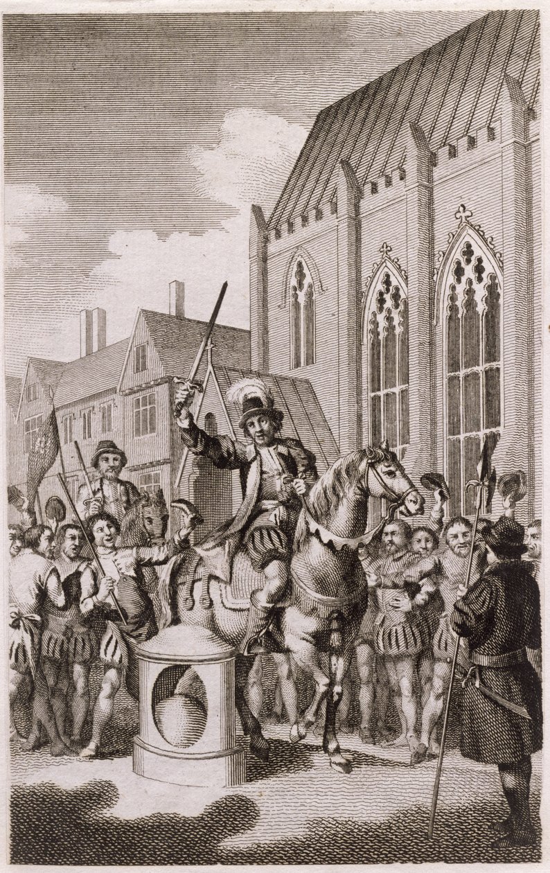 Jack Cades Rebellion em 1450: Cade se declara senhor da cidade de Londres em London Stone, Cannon Street, c.1770 de English School