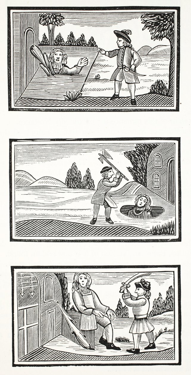 Jack e os gigantes, ilustração de Chap-livros do século XVIII por John Ashton, pub. 1882 de English School