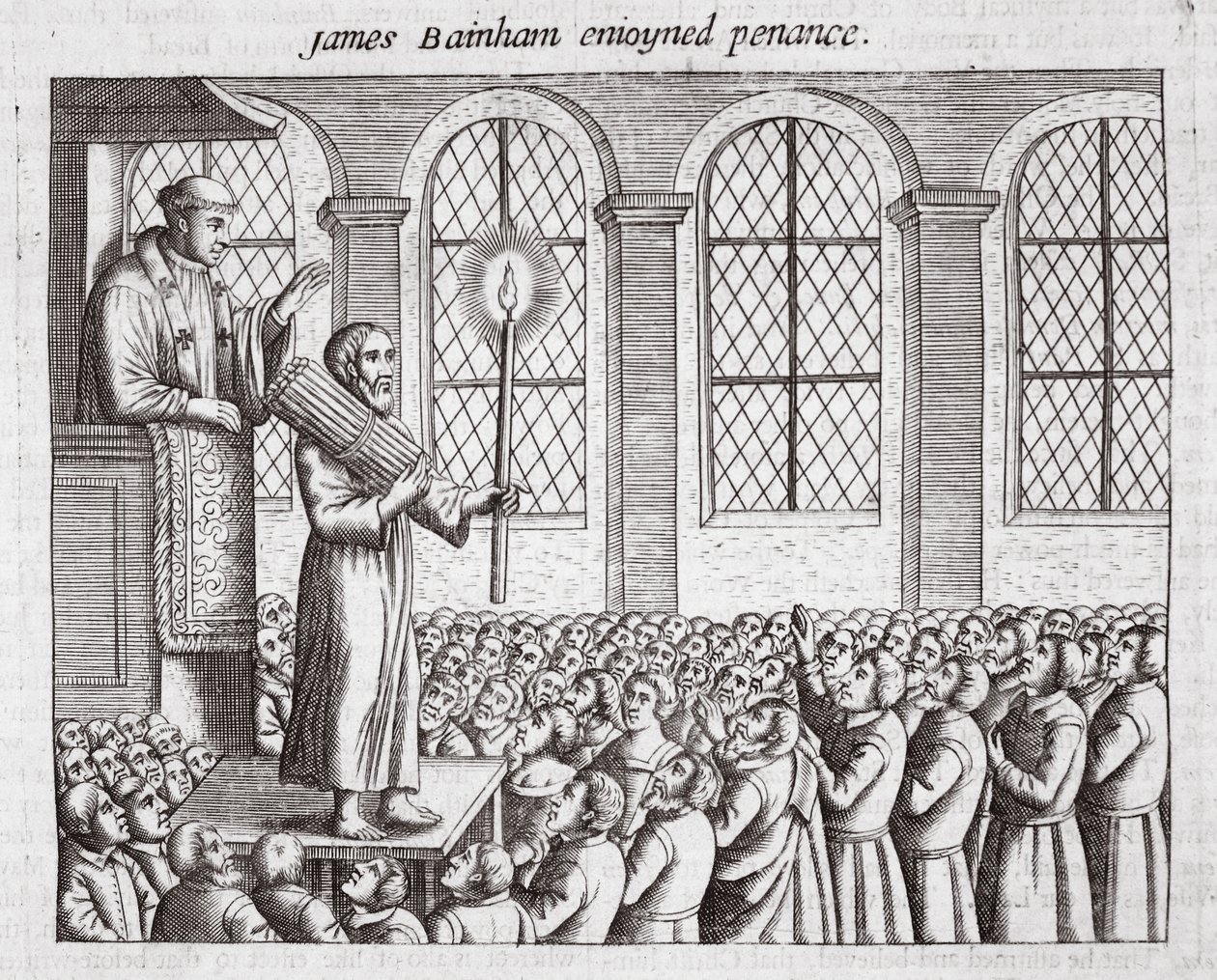 James Bainham desfrutou de penitência, ilustração de Atos e Monumentos de John Foxe, nona edição, pub. 1684 de English School