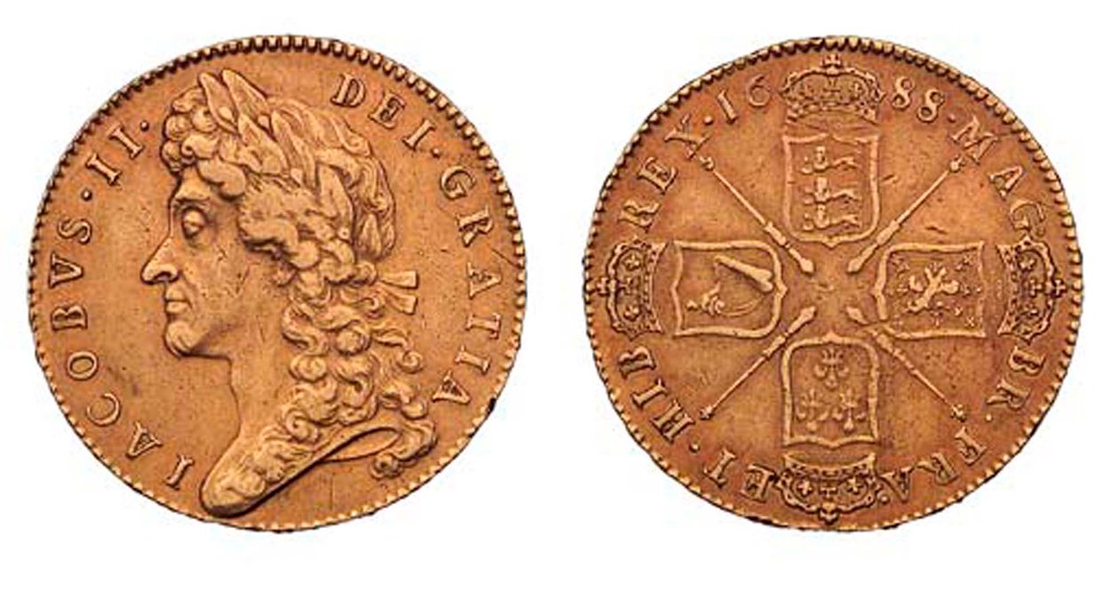 James II cinco guinéus, 1688 de English School