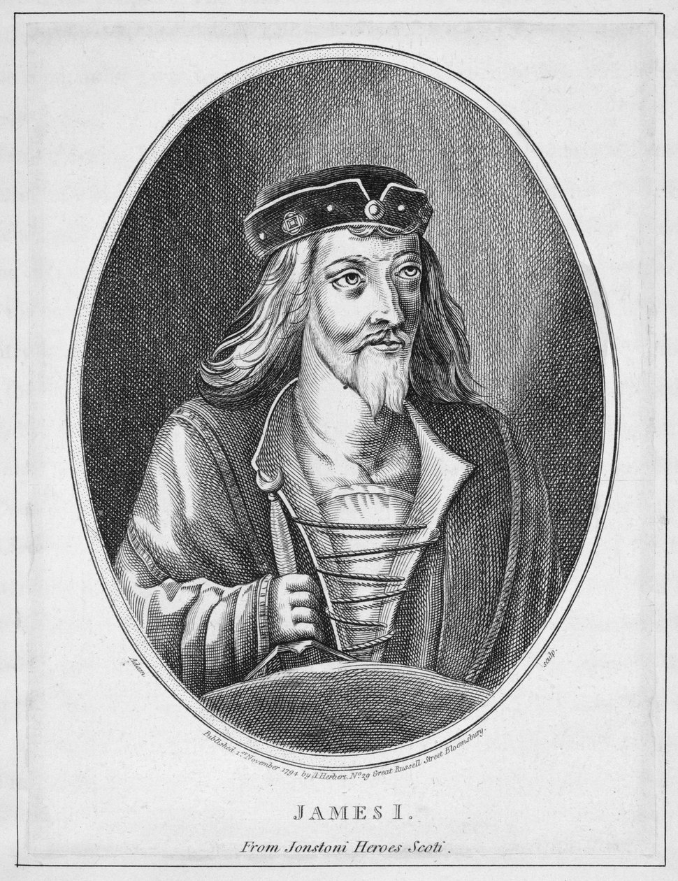 James I (1394-1437), rei da Escócia, de Johnstones Scottish Heroes, gravado por Adam, publicou 1794 de English School