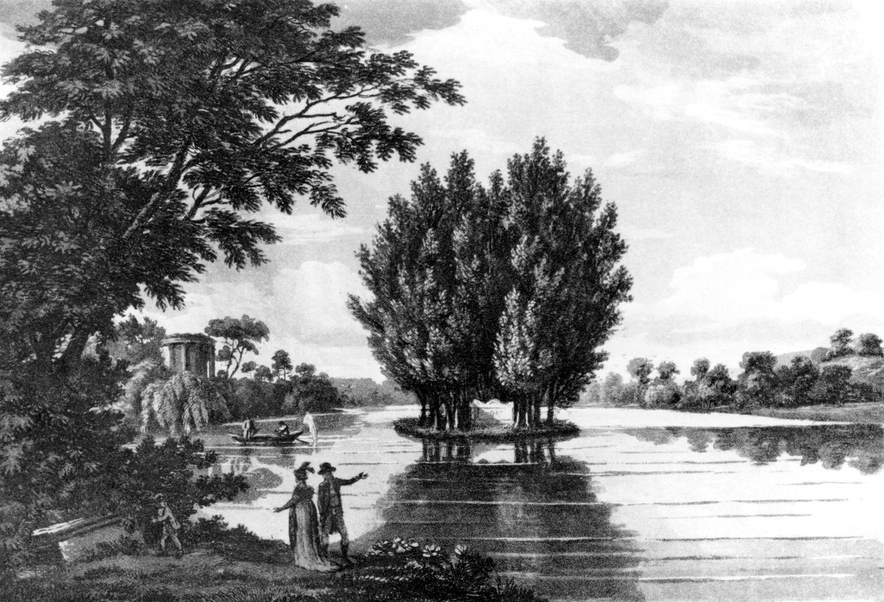 Túmulo de Jean-Jacques Rousseau (1712-78) em Ermenonville, de uma excursão esportiva através da França em uma série de cartas ao conde de Darlington pelo coronel Thomas Thornton, publicado em 1806 (foto de bw de English School