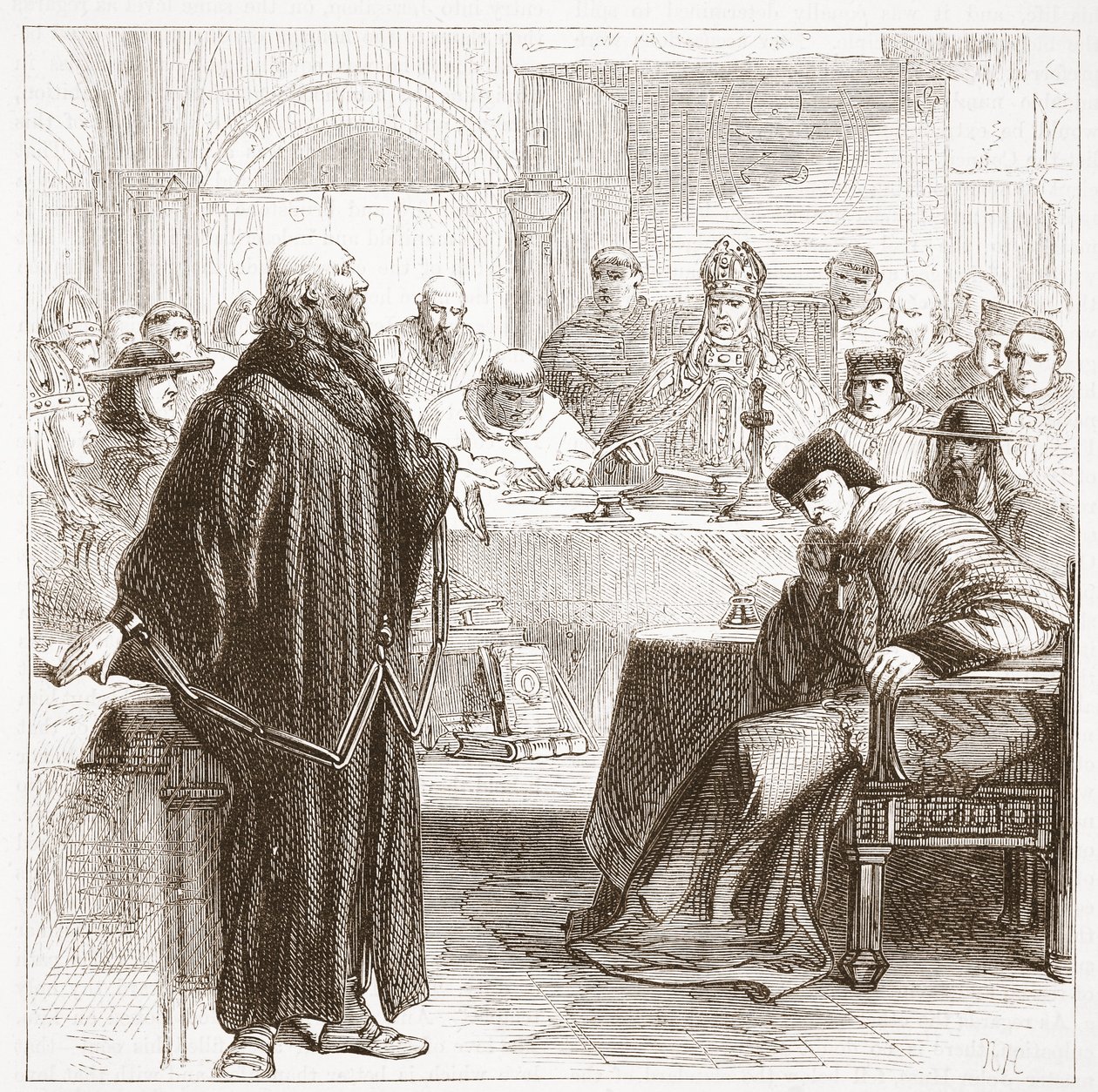 Jerome falando em seu julgamento, ilustração de A História do Protestantismo por James Aitken Wylie (1808-1890), pub. 1878 de English School