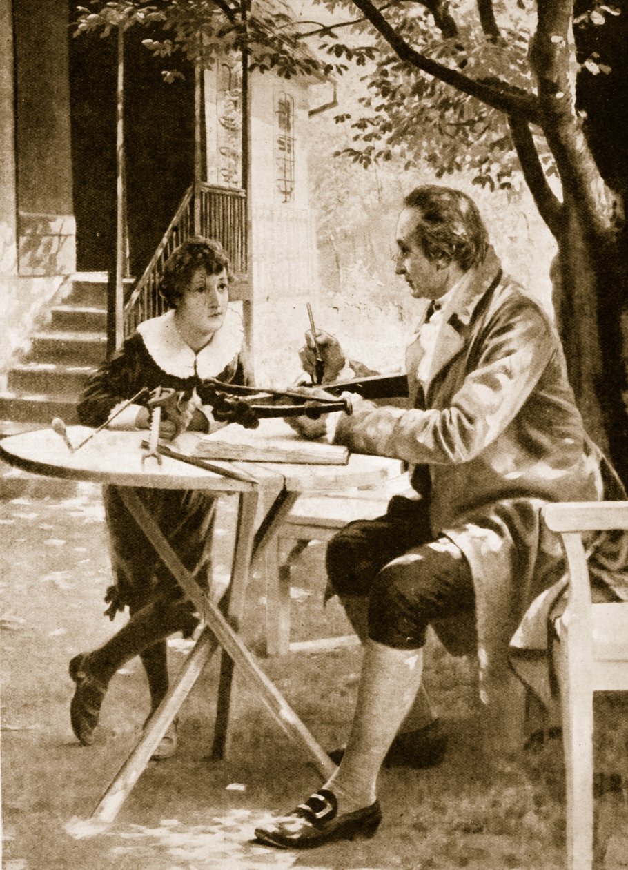Johann Wolfgang von Goethe instruindo seu filho, August, a atirar com um arco cruzado de English School