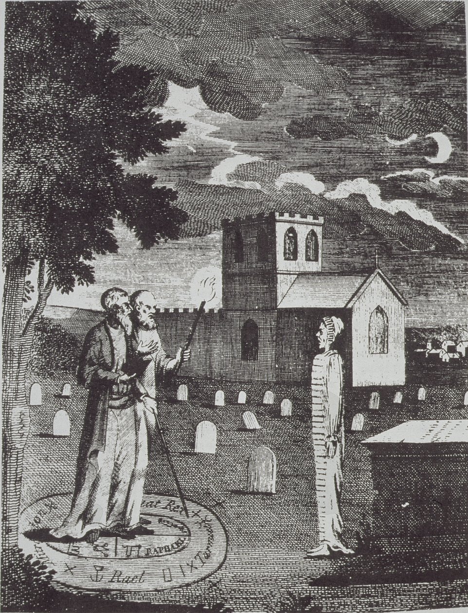 John Dee e Edward Kelly convocando os mortos, de uma história da magia, publicado no final do século XIX de English School