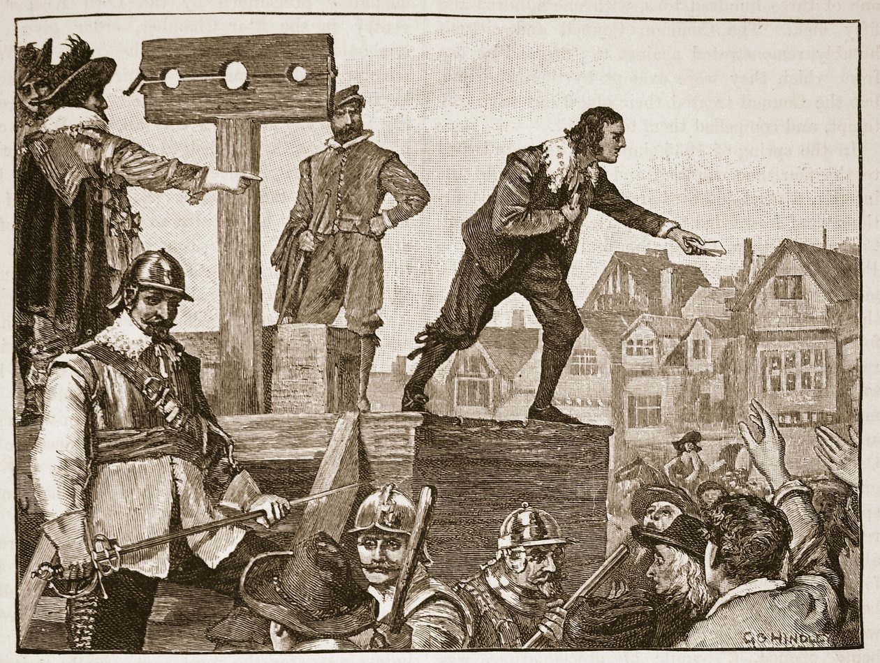 John Lilburne no Pelourinho, ilustração da história ilustrada de Cassells da Inglaterra (foto sépia) de English School