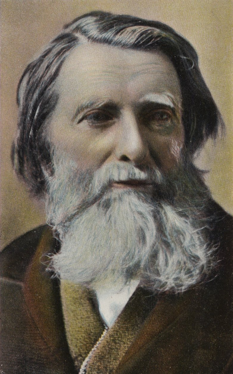 John Ruskin (1819-1900), escritor, crítico de arte, artista e pensador social inglês (litografia a cores) de English School