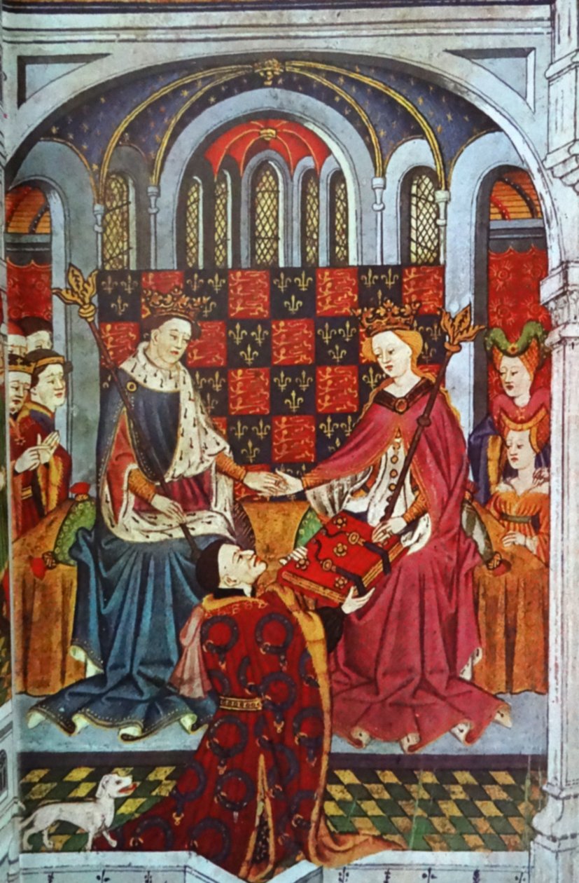 John Talbot, conde de Shrewsbury, apresentando um livro a Henrique VI e Margarida de Anjou (velino) de English School