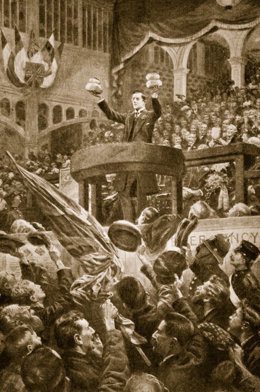 Joseph Chamberlain no Bingley Hall, Birmingham, em 4 de novembro de 1903 de English School