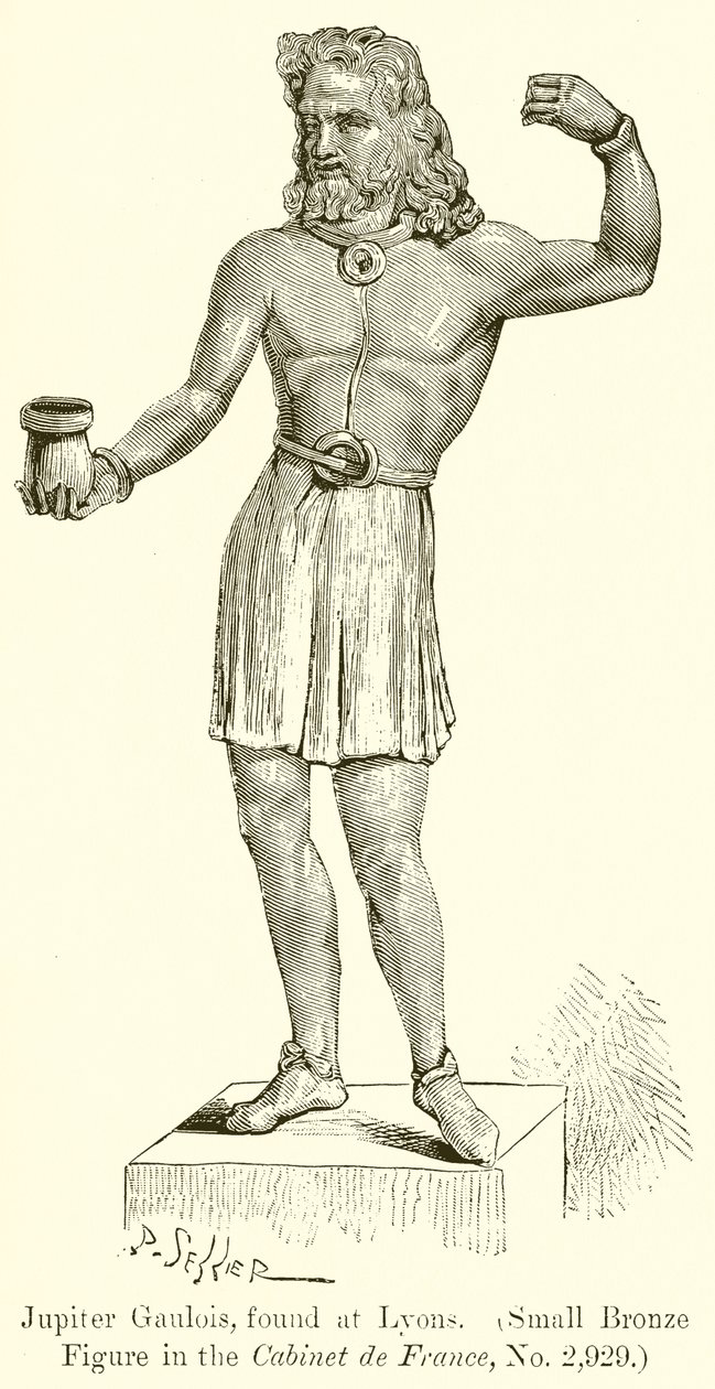 Júpiter Gaulois encontrado em Lyon. (Pequena figura de bronze no Gabinete de França, n.º 2.929) (gravura) de English School