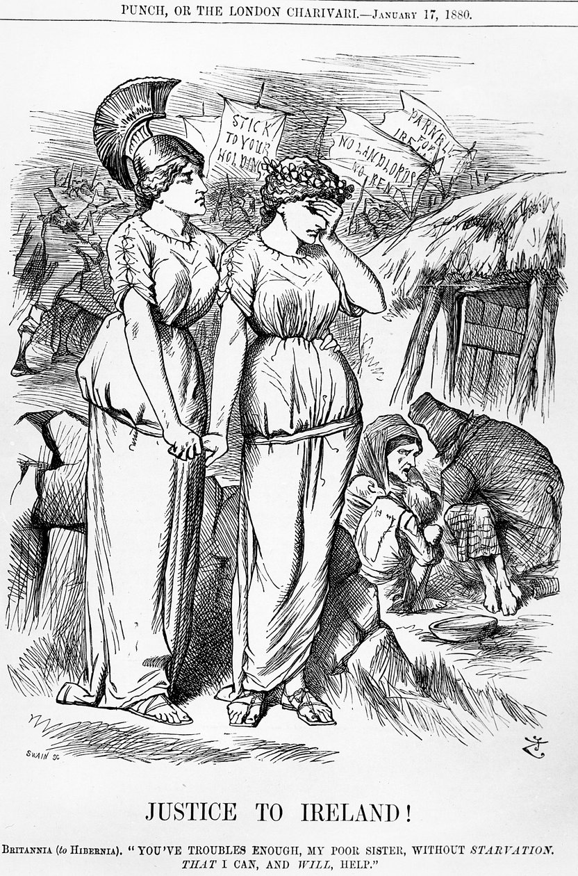 Justiça para a Irlanda !, gravada por Joseph Swain, de Punch, 17 de janeiro de 1880 de English School