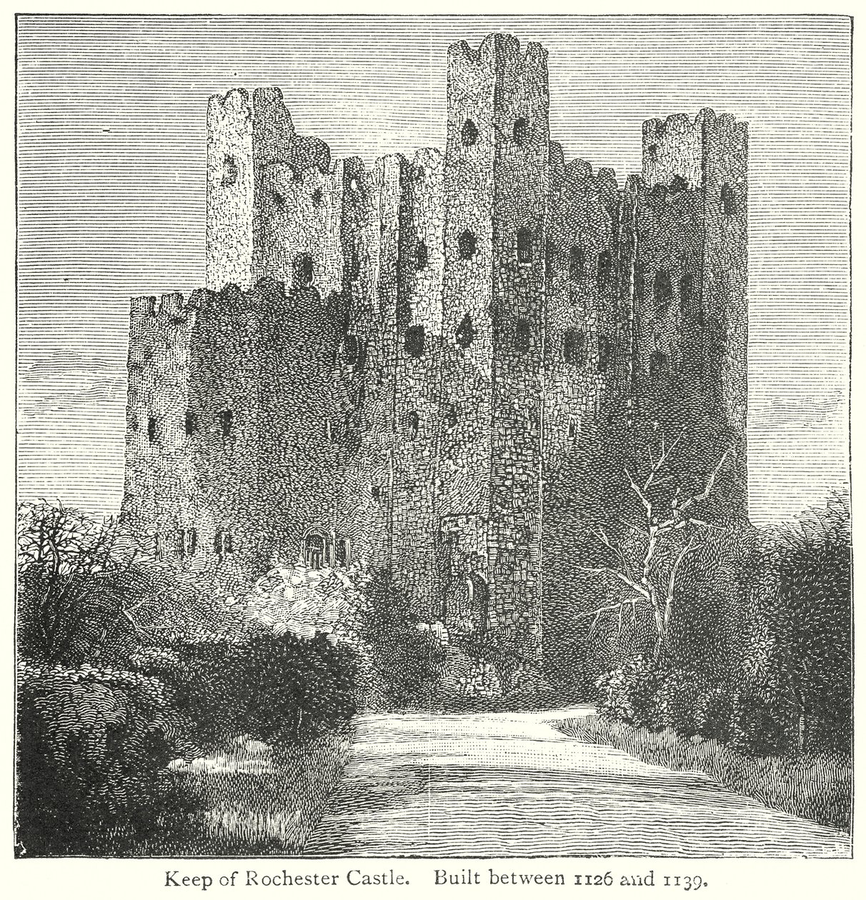 Torre de menagem do Castelo de Rochester. Construída entre 1126 e 1139 (gravura) de English School