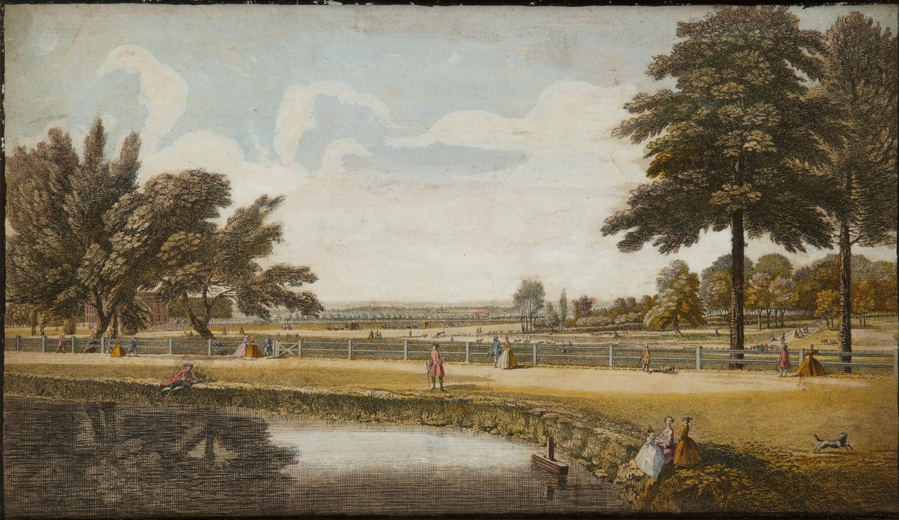 Kensington Gardens, c.1740-60 (gravura colorida à mão) de English School
