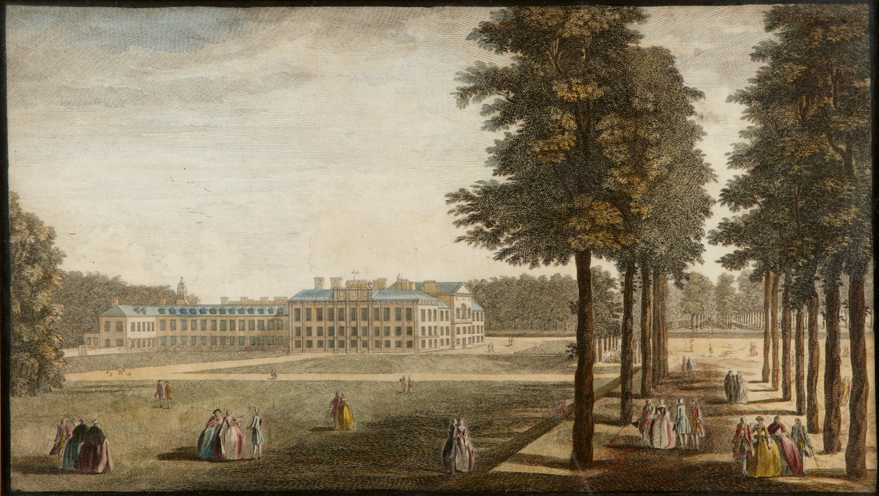 Palácio de Kensington, c.1740-60 (gravura colorida à mão) de English School