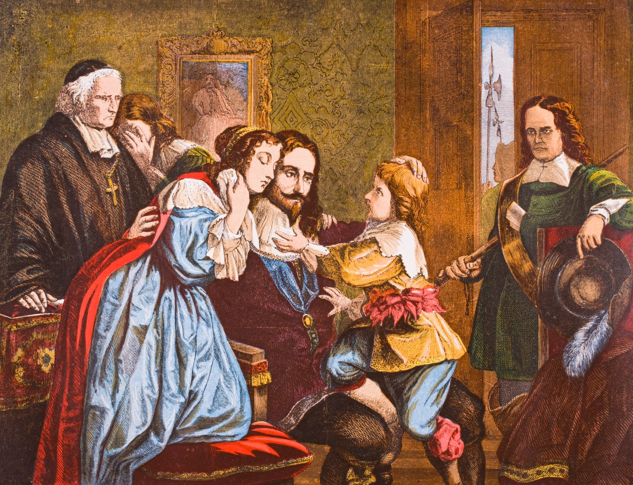 O rei Carlos I da Inglaterra, que se despediu de seus filhos antes de sua execução, de "Old England&39;s Worthies", de Lord Brougham e outros, publicou Londres, em 1880 de English School